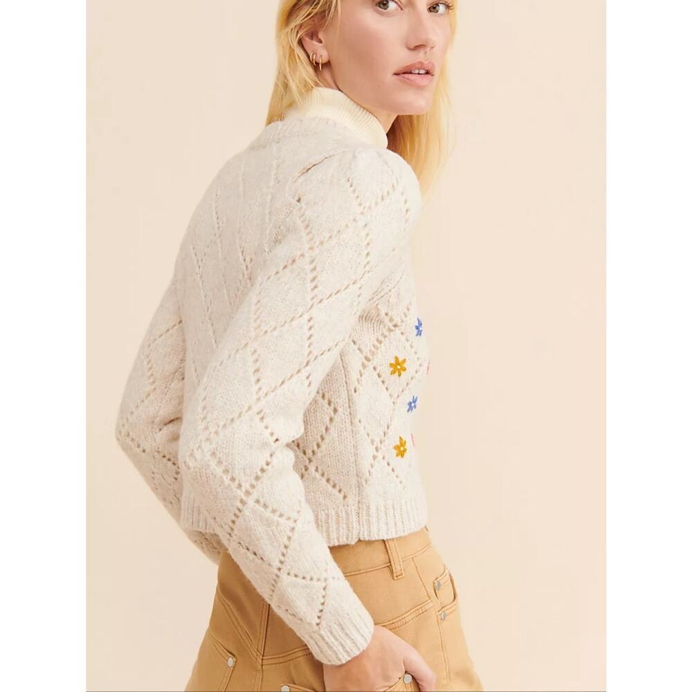 SAYLOR Surrey Embroidered Button-Front Cream Cardigan - Picture 2 of 10